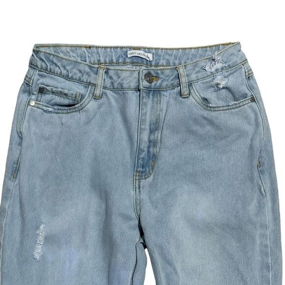 Avec Les Filles Split Hem Jeans High Rise Straight Leg Light Wash Distressed Siz - Picture 3 of 9